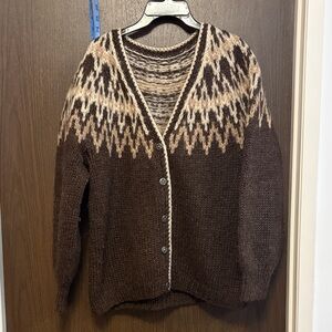 Cozy Brown Patterned Homemade Cardigan